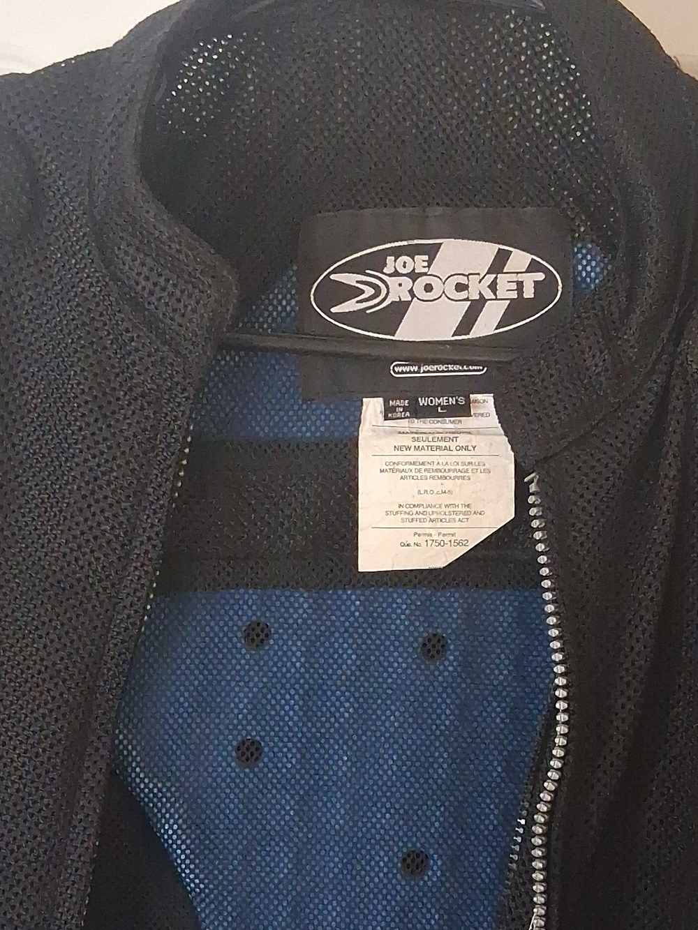 Joe Rocket Womans Black Mesh Jacket with Blue Lining Large Never Worn!